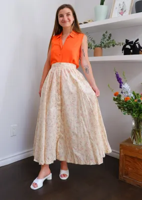 90s Soft Floral Midi Skirt - 10