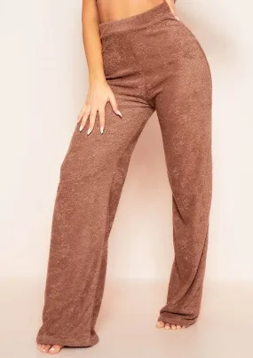 Arabella Mocha Soft Towelling Wide Leg Trousers