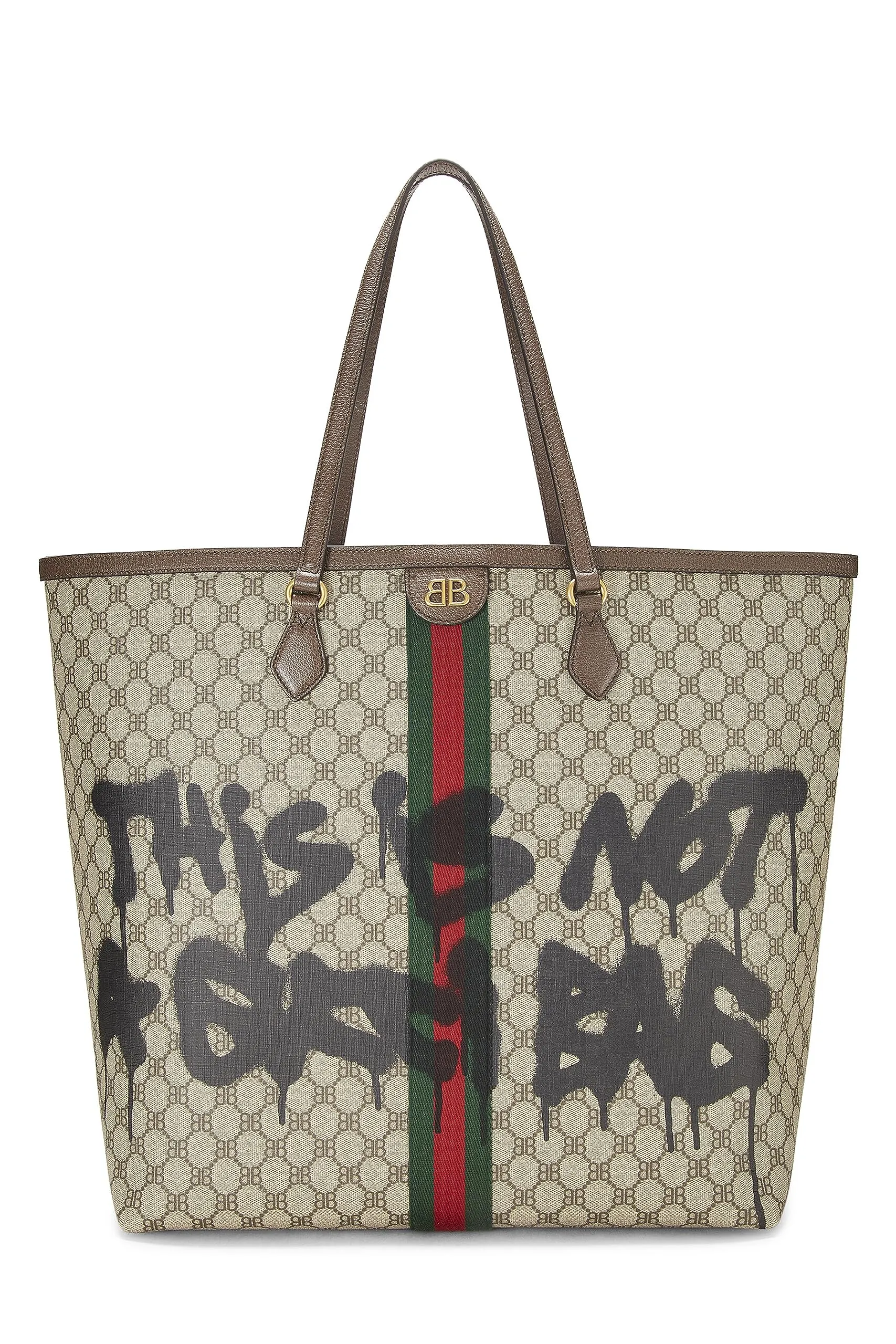 Balenciaga,  Balenciaga x Gucci Beige Coated Canvas Hacker Graffiti Tote Large, Brown