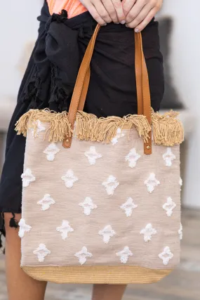 Beige Woven Tote Bag