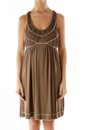 Brown Sleeveless Ruffled Day Dress