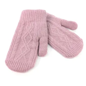 Cable Knit Children's Mittens (Medium) - Light Pink