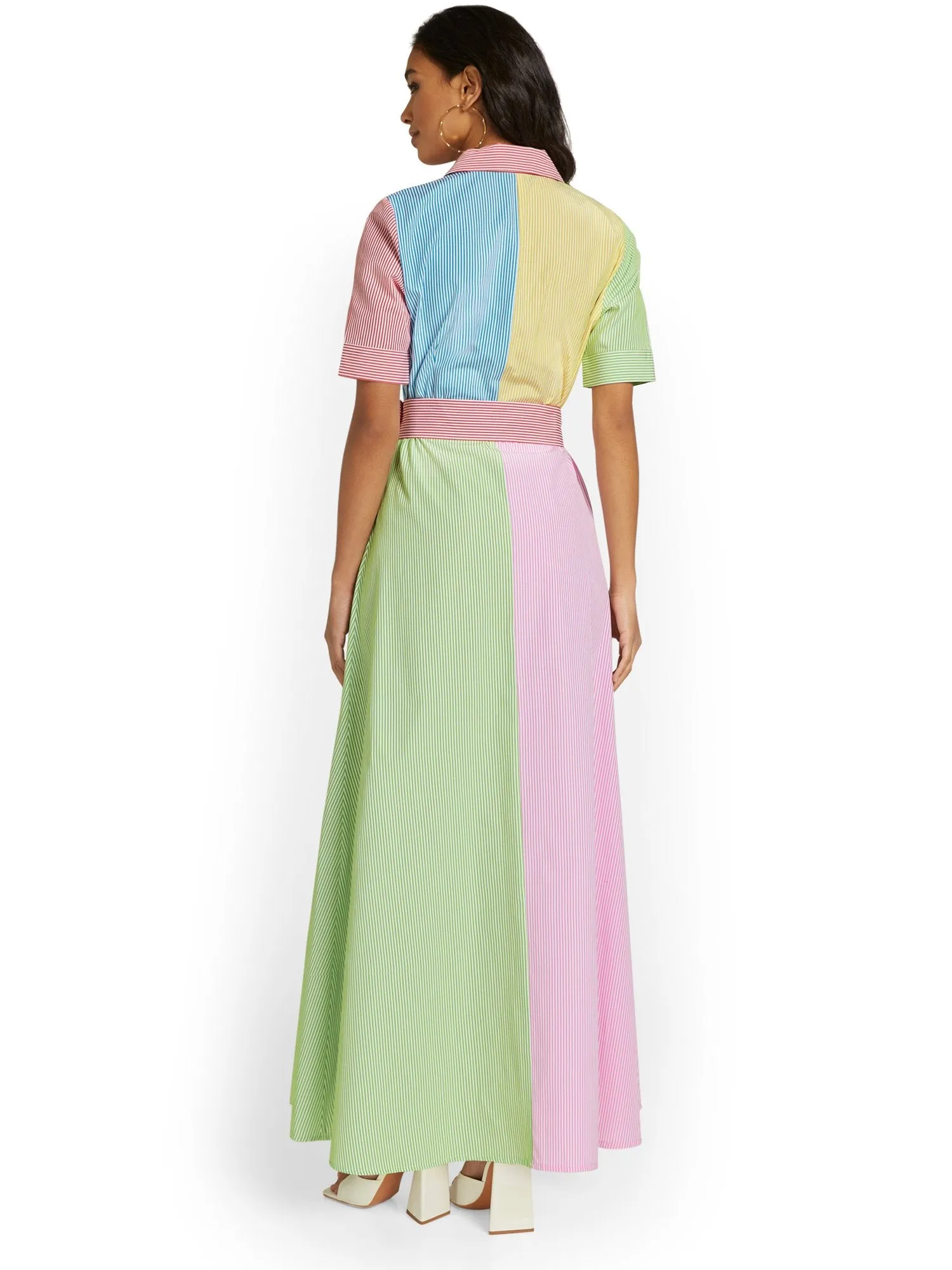 Colorblock Striped Poplin Maxi Shirtdress