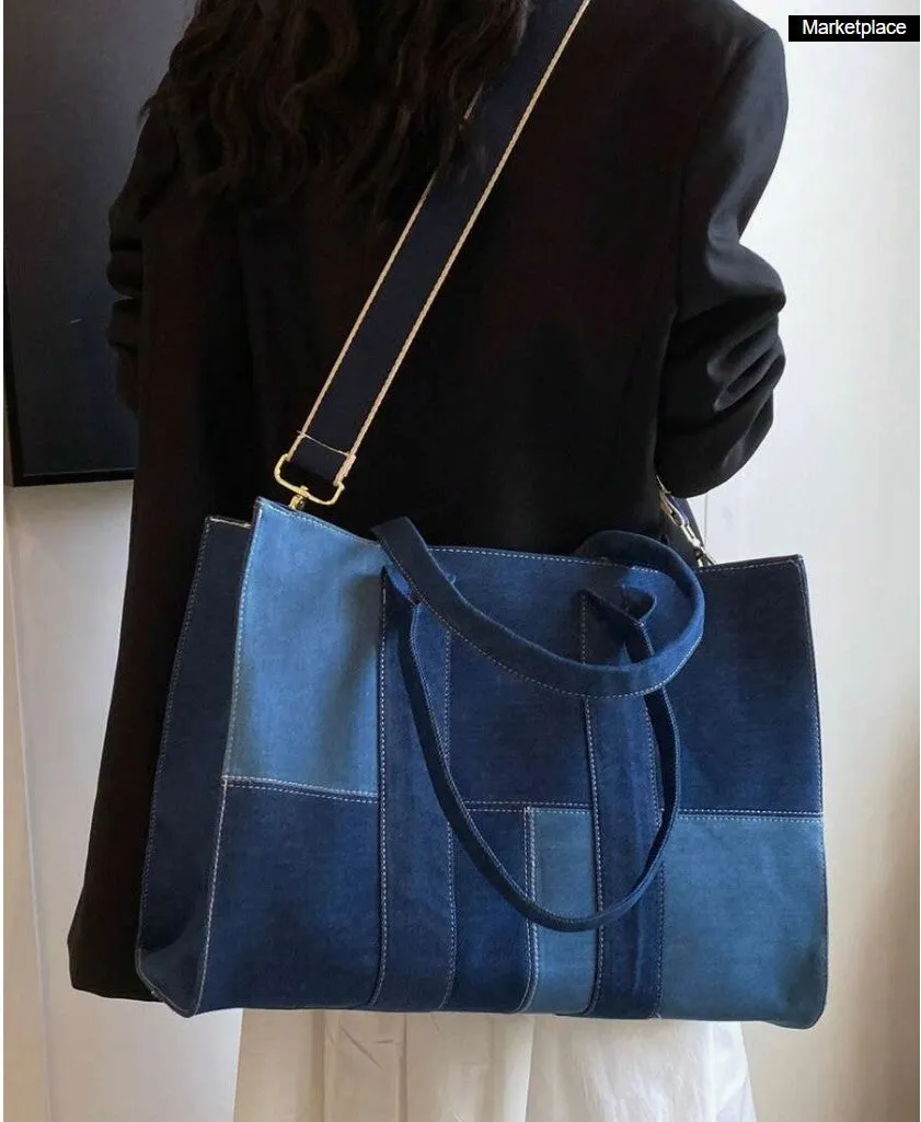 Denim Colorblock Tote