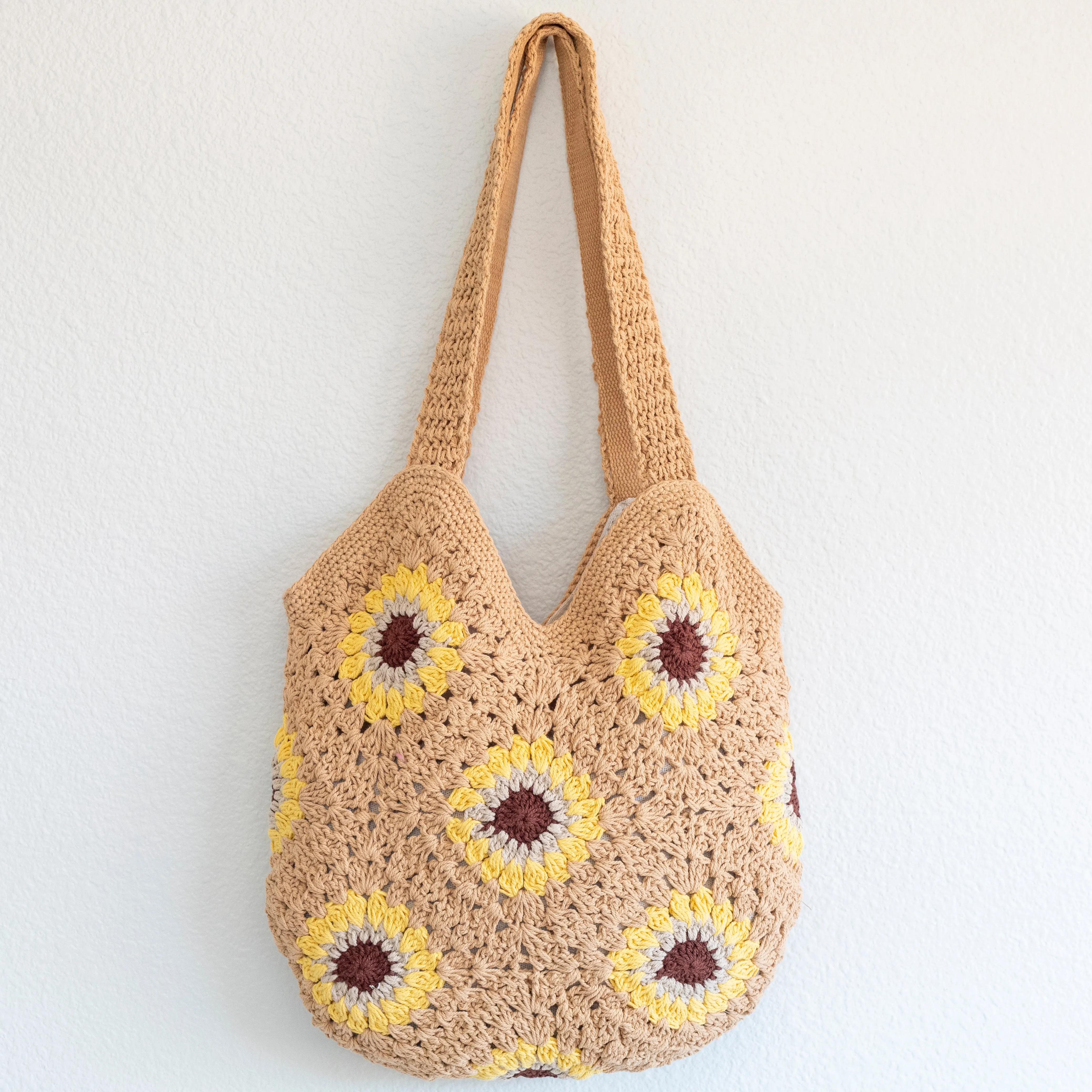 Elena Handbags Handmade Crochet Sunflower Granny Square Tote