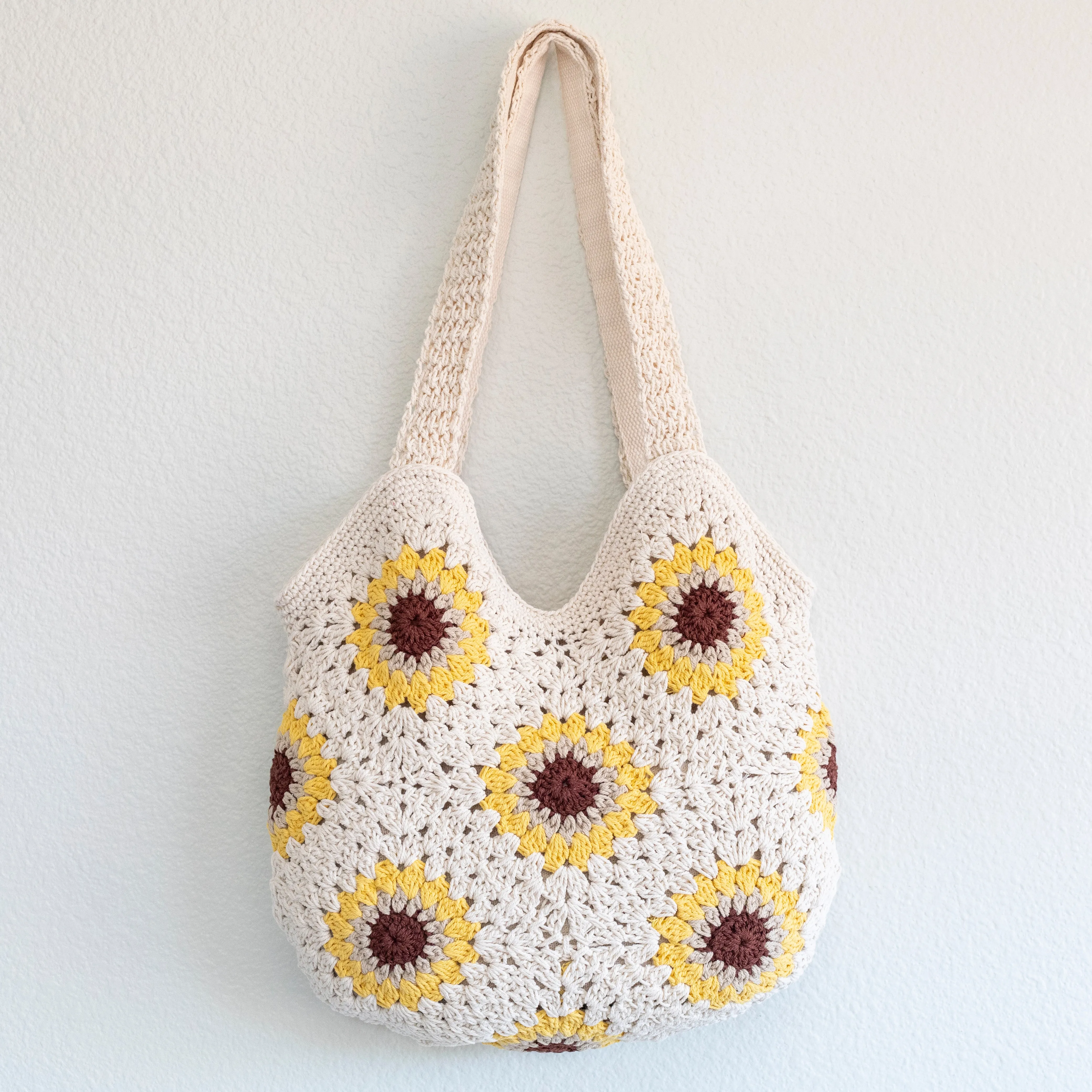 Elena Handbags Handmade Crochet Sunflower Granny Square Tote