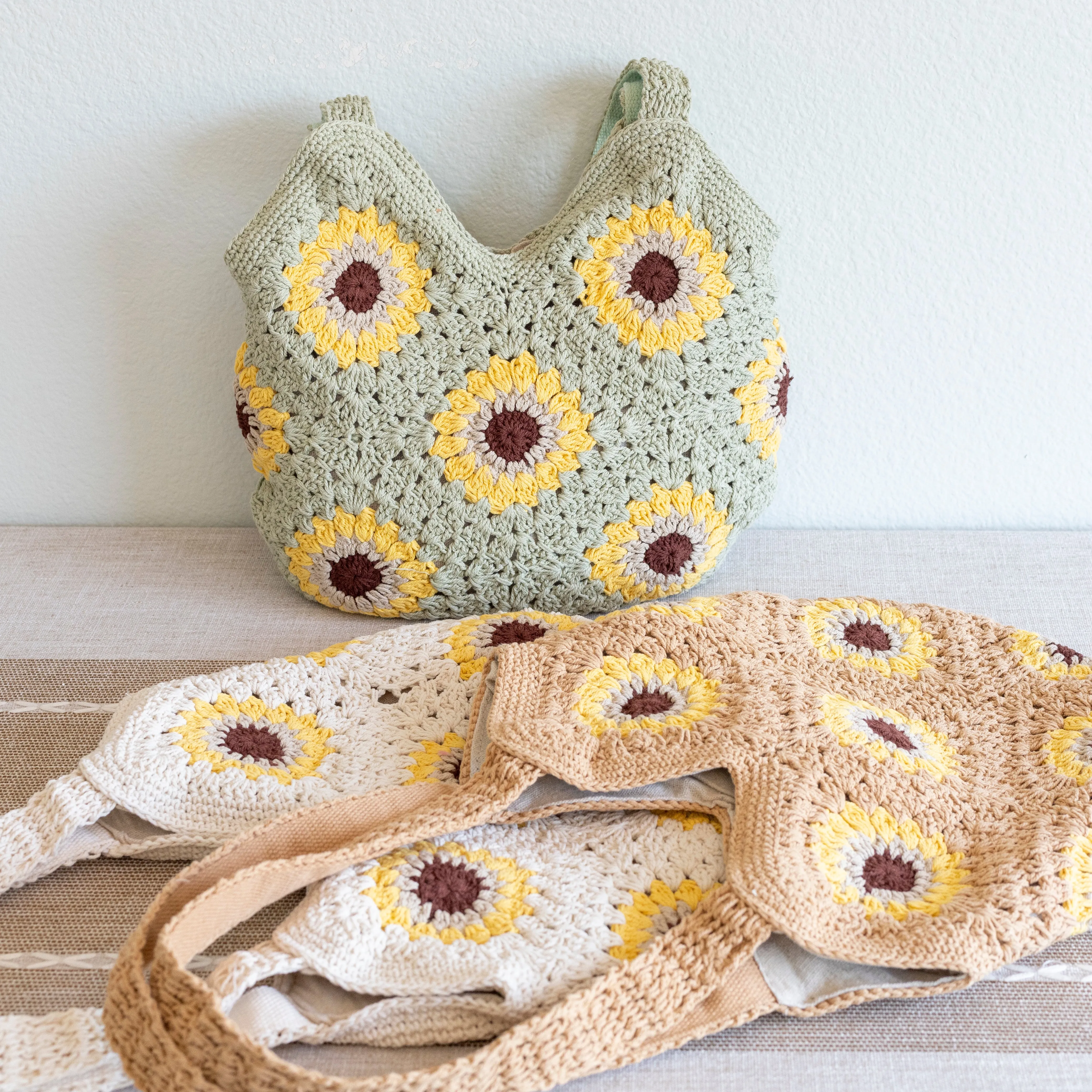 Elena Handbags Handmade Crochet Sunflower Granny Square Tote