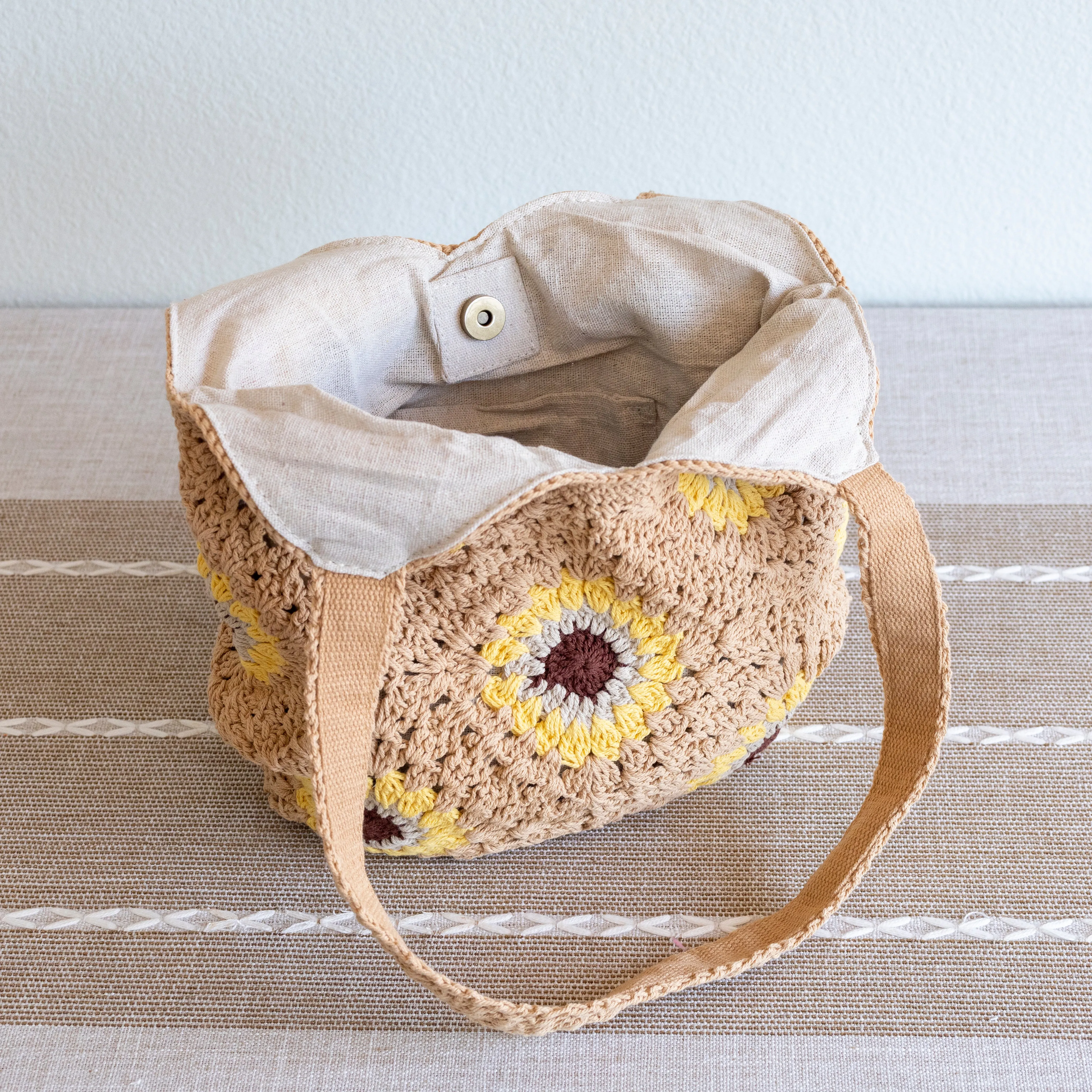 Elena Handbags Handmade Crochet Sunflower Granny Square Tote