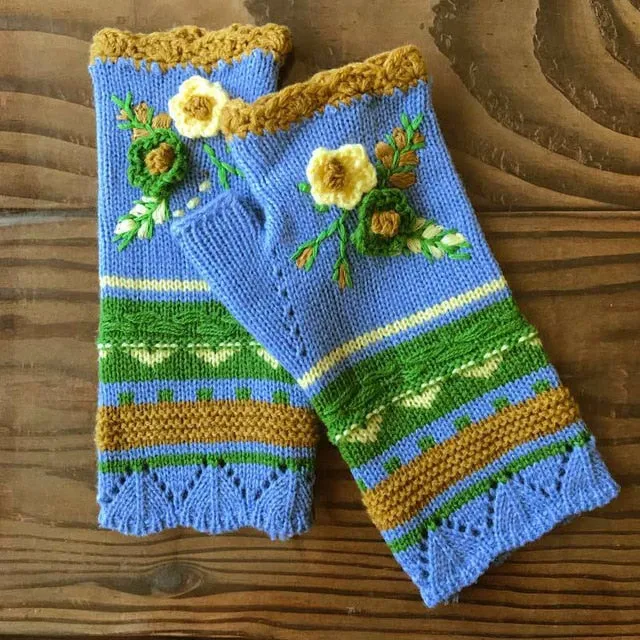 Fingerless Gloves With Embroidered Flowers Birds Or Hand Knitted Appliques 33 Different Colors! Three Different Styles Handmade Women's Warm Winter Embroidery Texting Gloves One Size