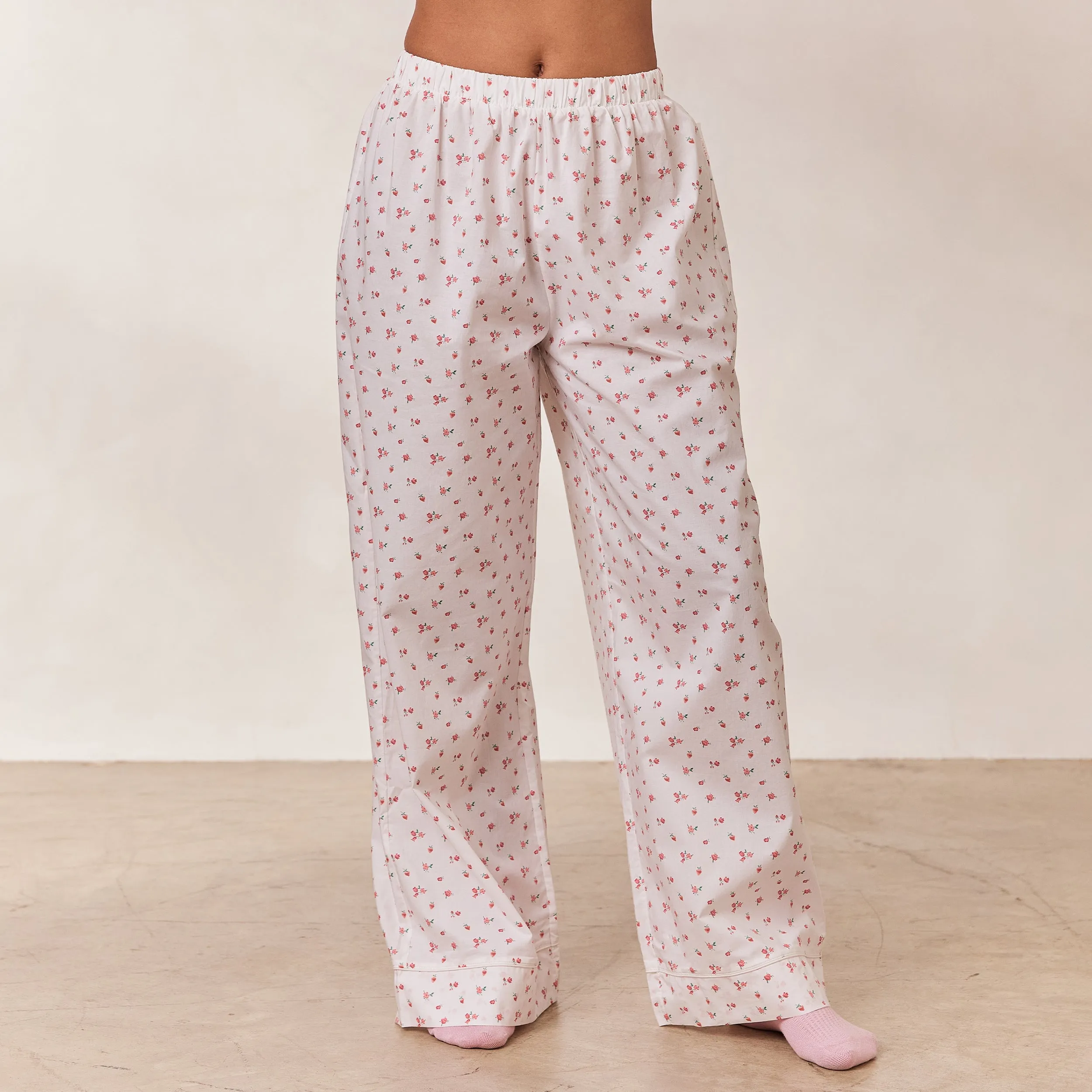 Floral Pajama Bottoms - White Print