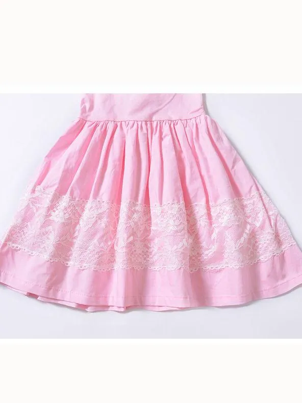 Flower Lace Trimmed Backless Pink Princess Dress