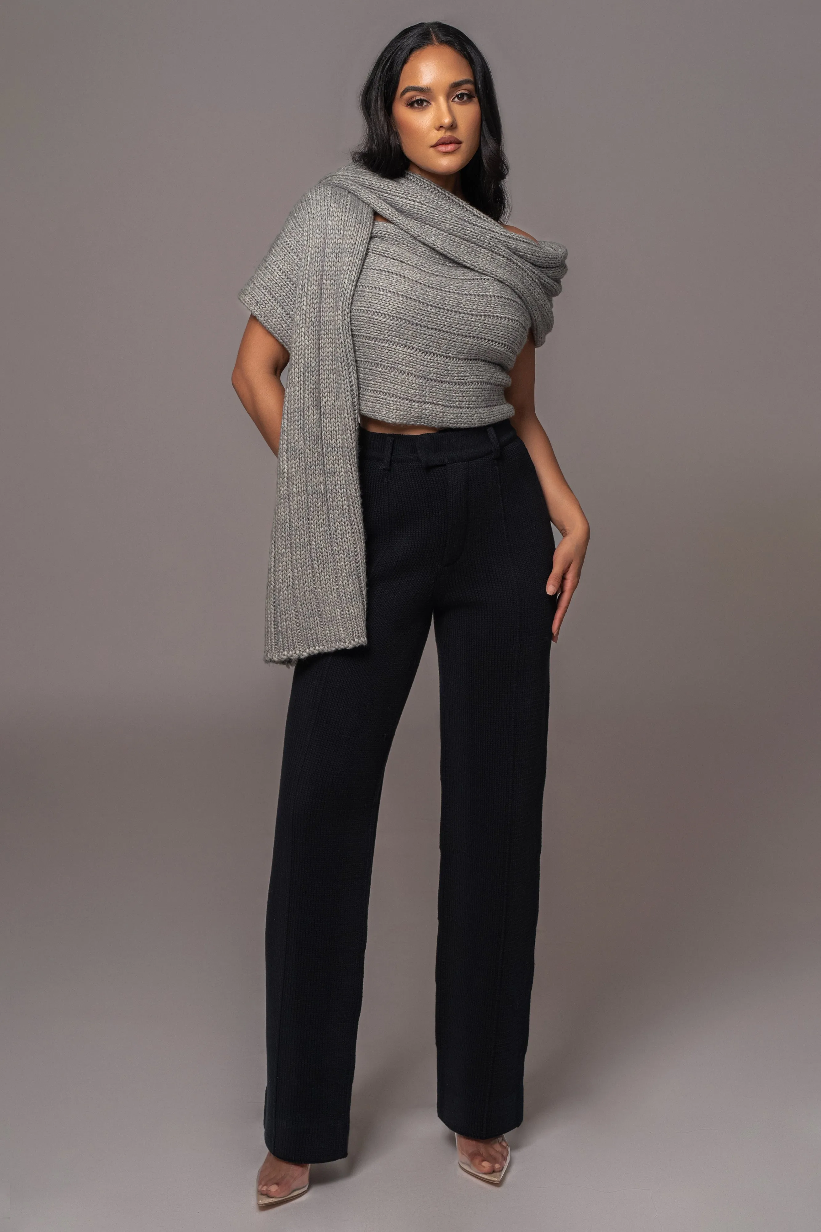 Grey Soft Life Cable Knit Sweater Top