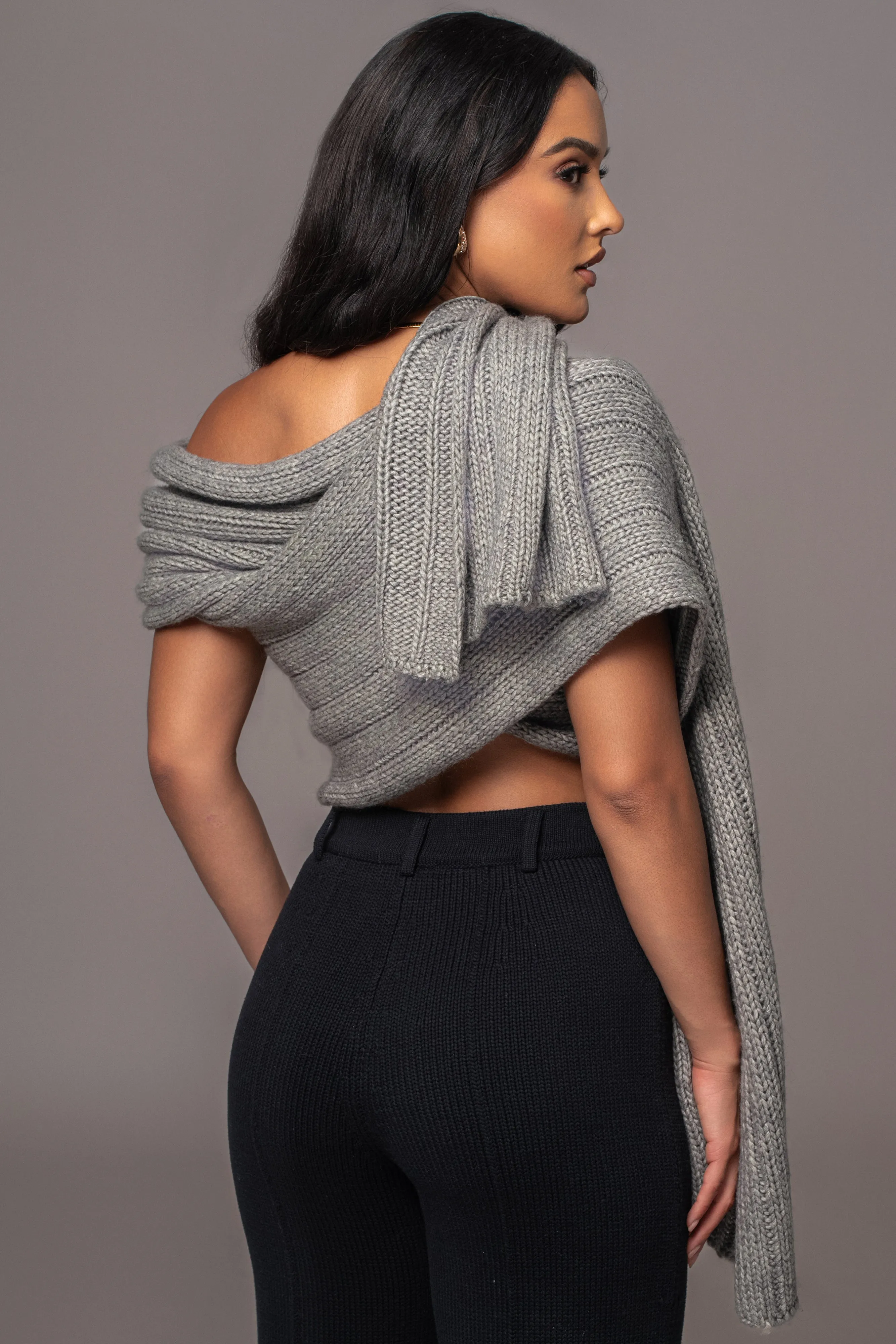 Grey Soft Life Cable Knit Sweater Top