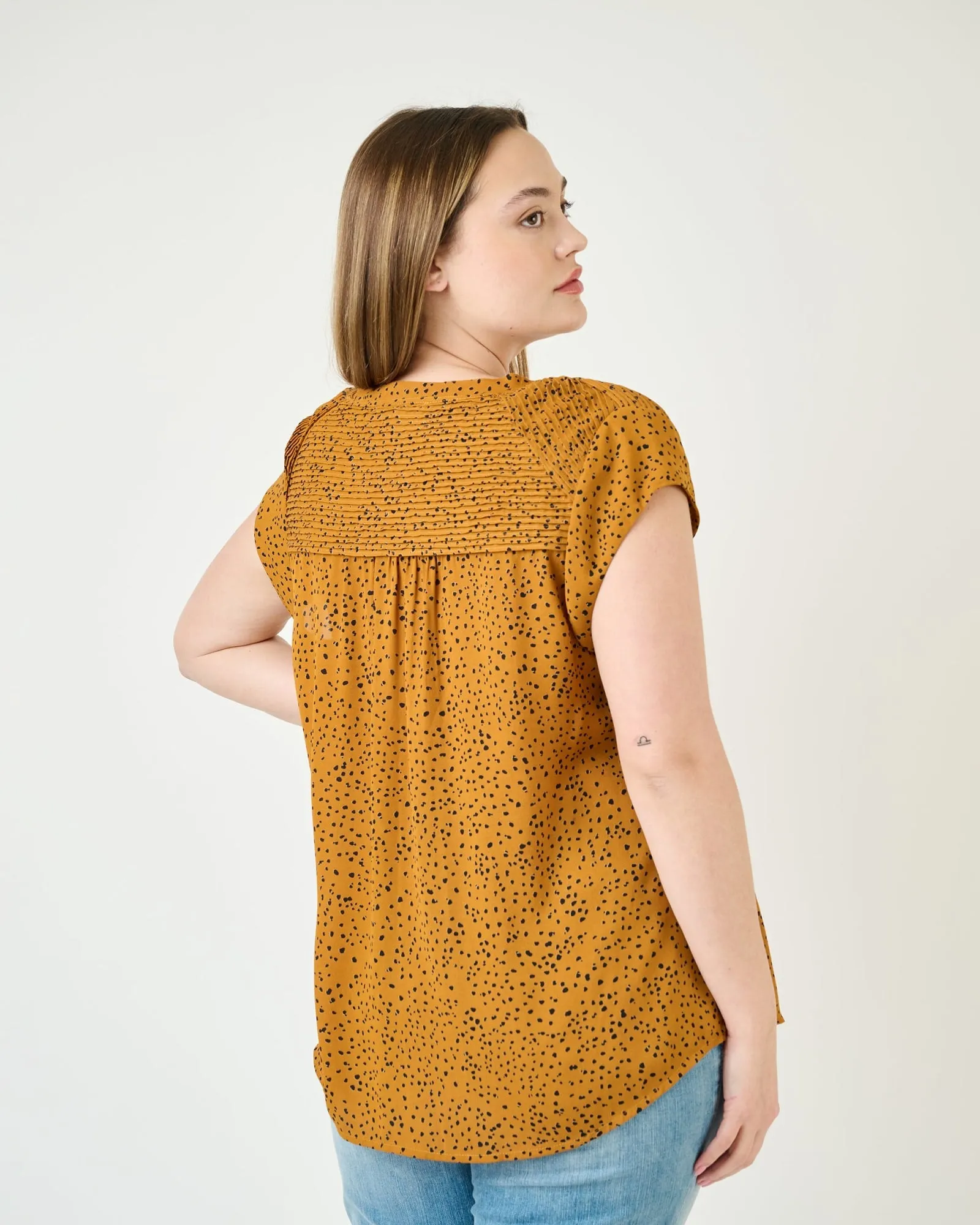 Hazel Smocked Top with Split V-Neck | M974 GOLD