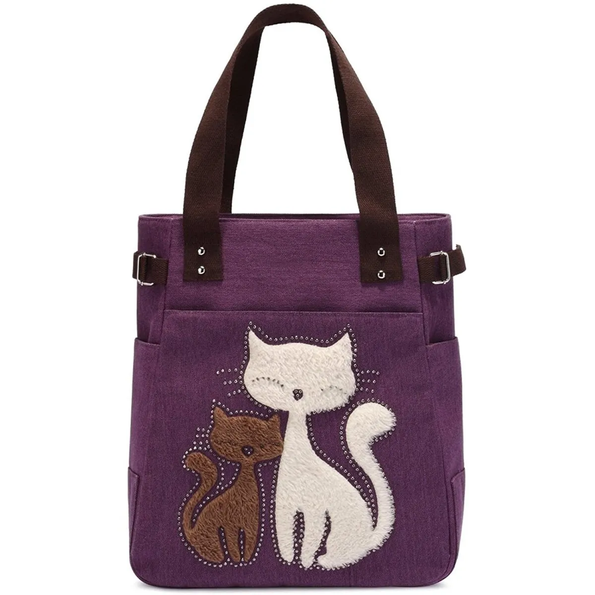 KAUKKO Cute Cat Totes Women Canvas Handbags ( Purple )