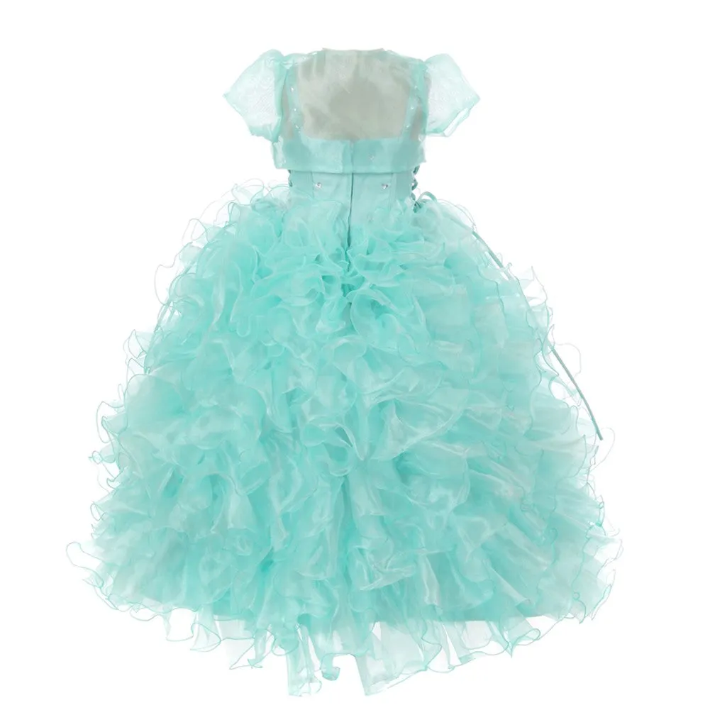 Little Girls Aqua Heart Shape Beaded Organza Jacket Pageant Dress 4-6