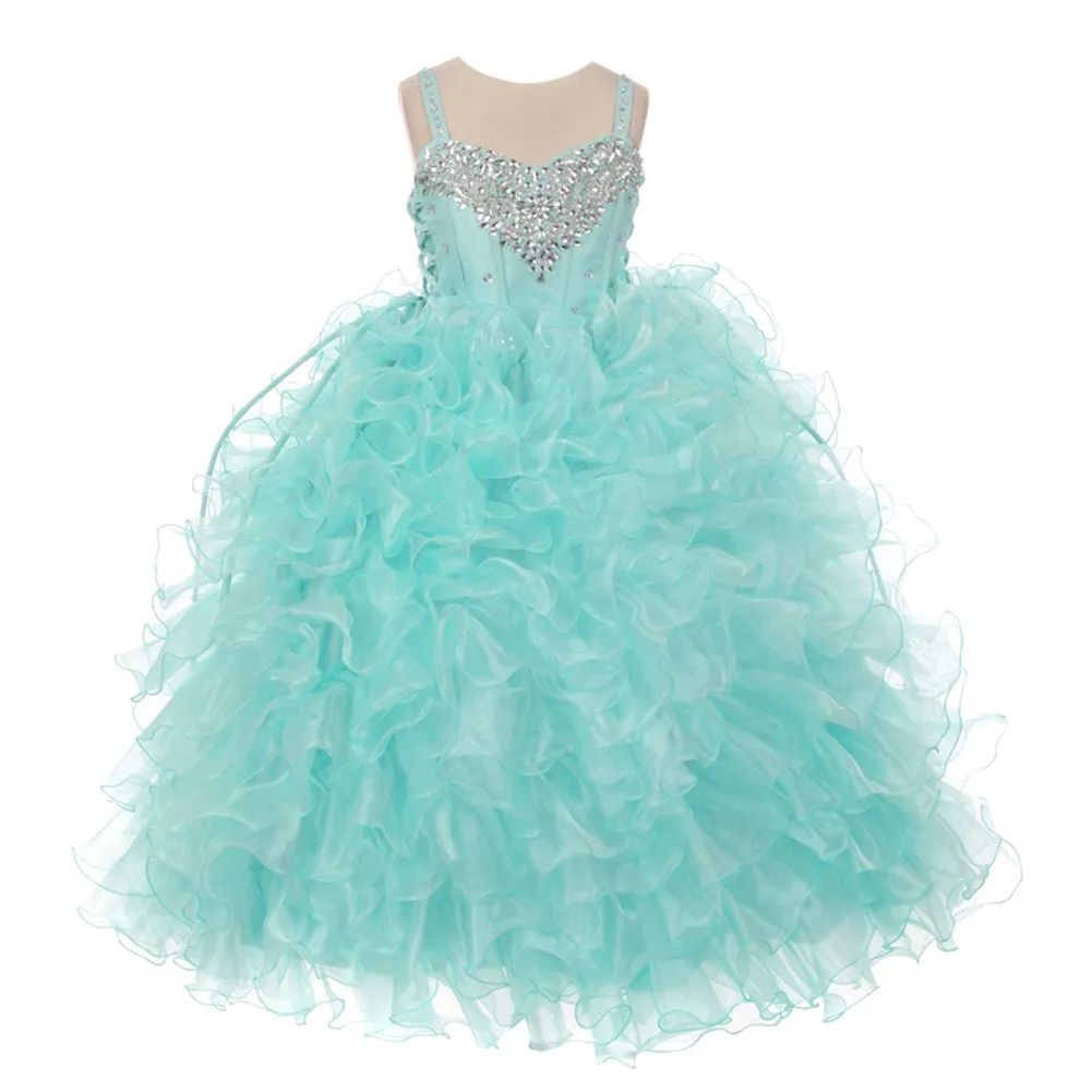 Little Girls Aqua Heart Shape Beaded Organza Jacket Pageant Dress 4-6