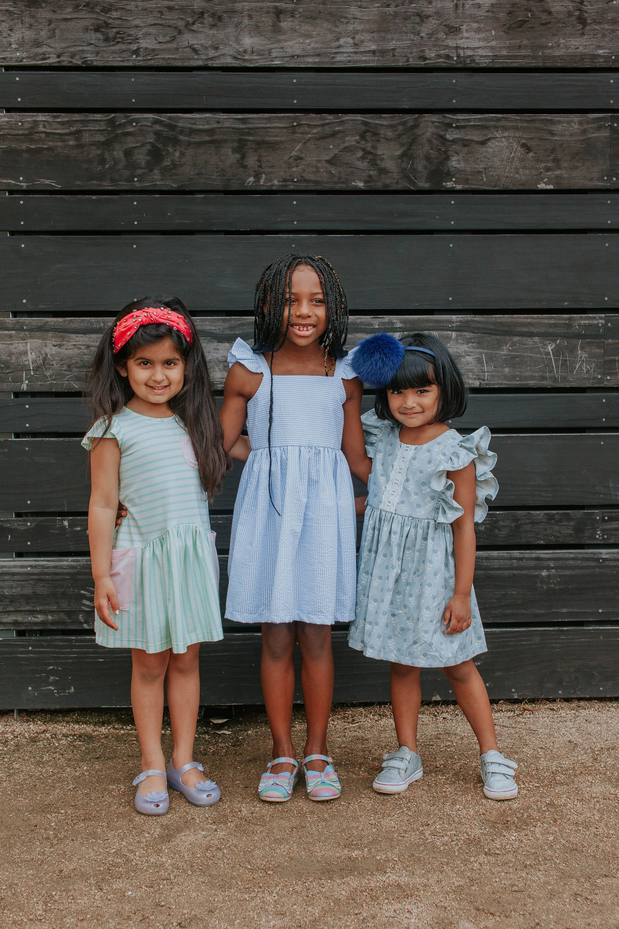 Little Girl's Pastel Mint Stripe Jersey Dress with Pink Cotton Pockets