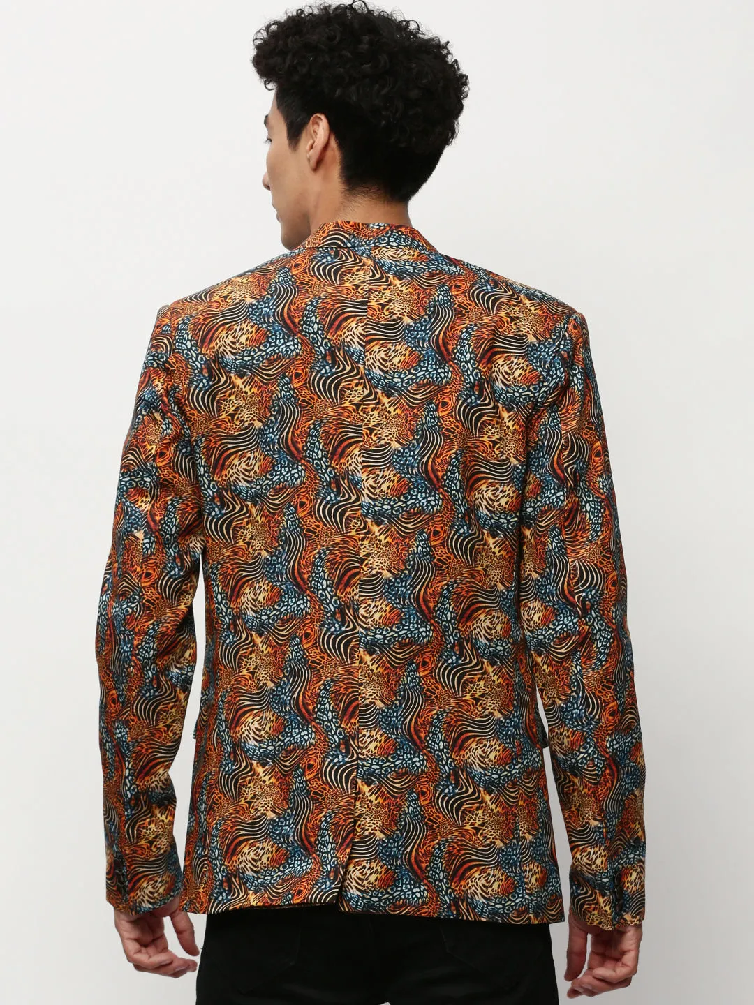 Men Orange Printed Casual Blazers