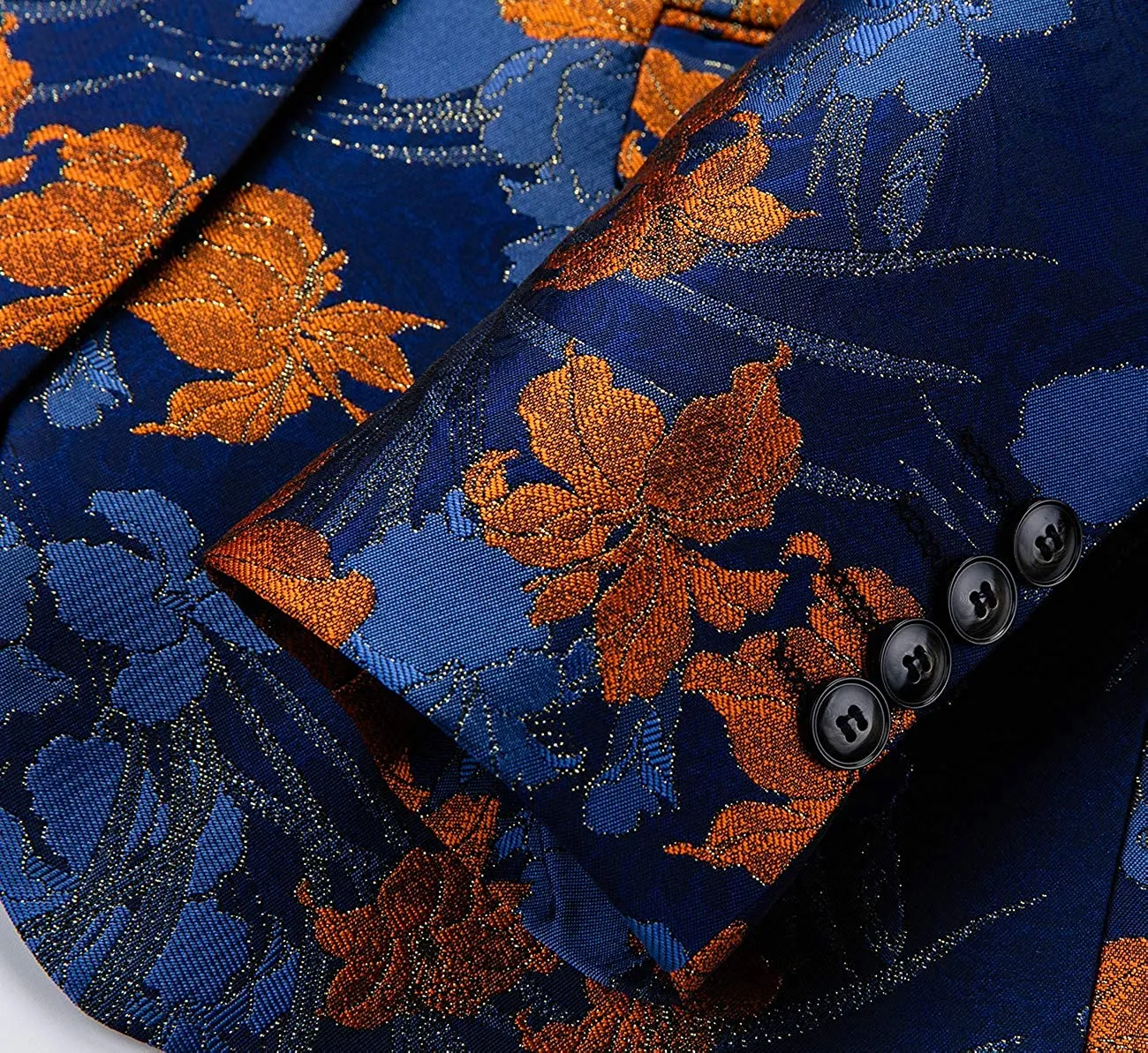 Men's Blue Orange Slim-Fitting Fashionable Flat-Collar Party Blazer Jacquard Flower Pattern