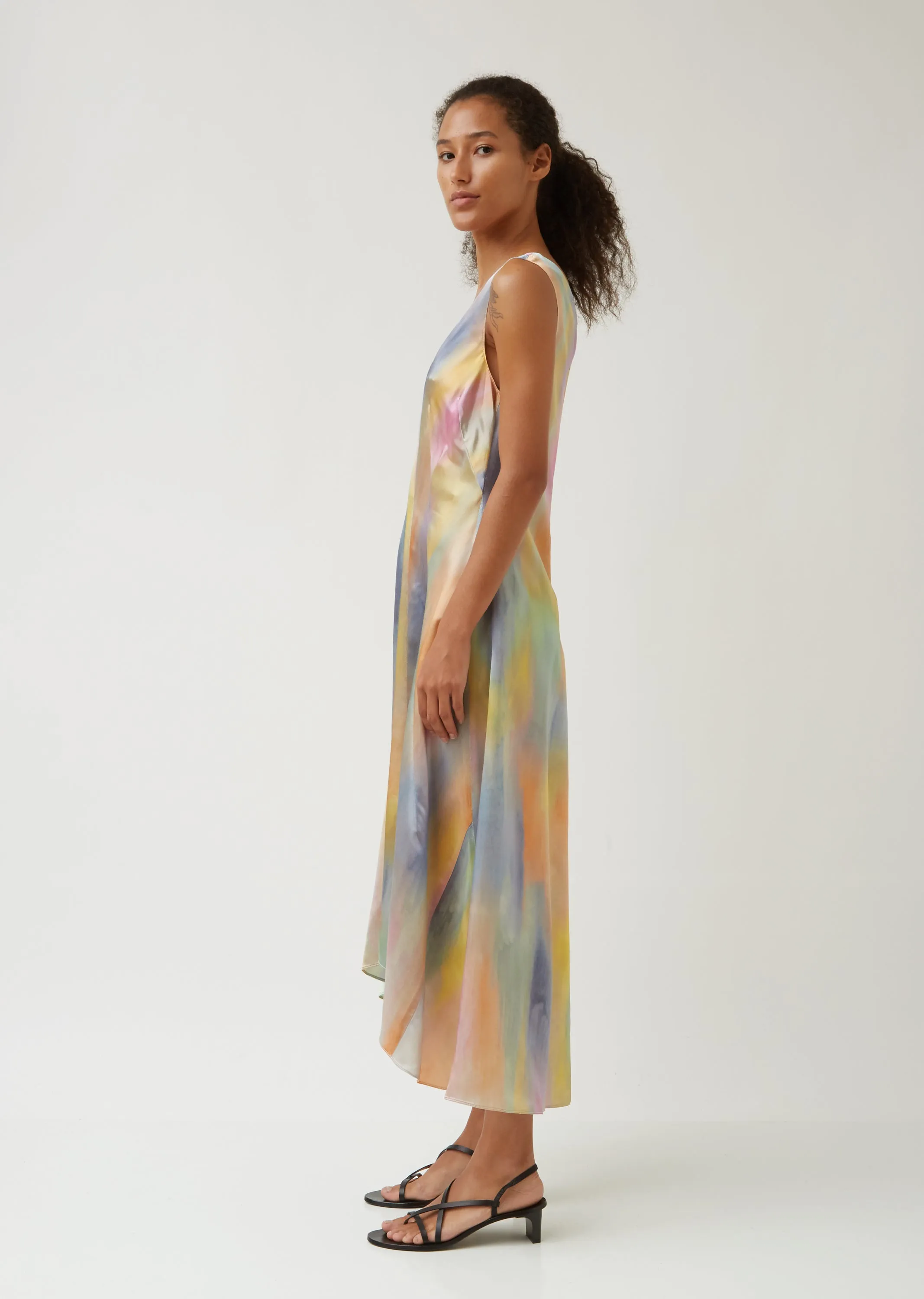 Miriam Printed Satin V Neck Midi Dress