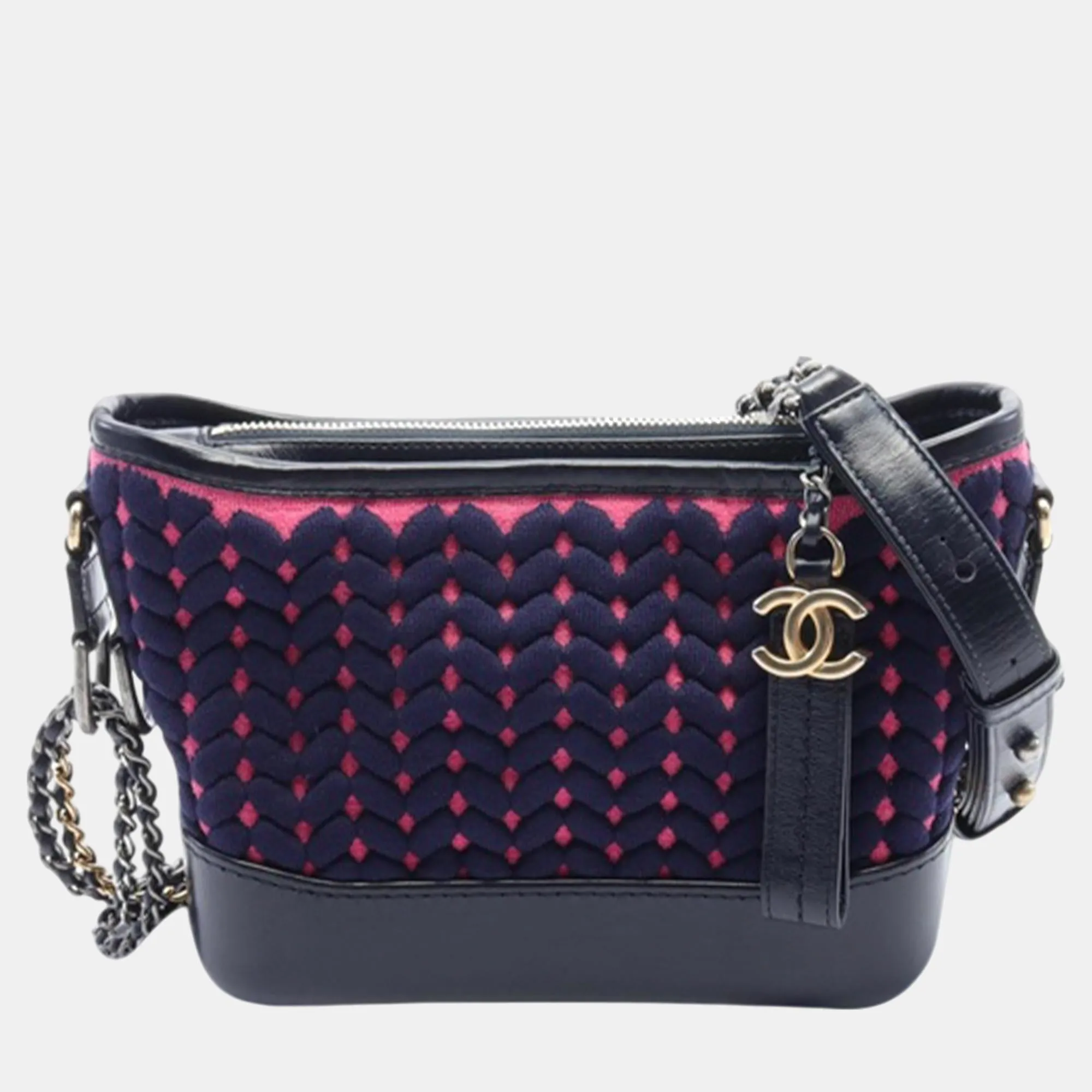 Navy Blue/Pink Woven Knit Small Gabrielle Hobo Bag