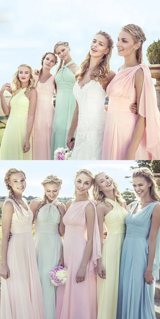 Pastel Different Chiffon Infinite Beach Bridesmaid Dresses