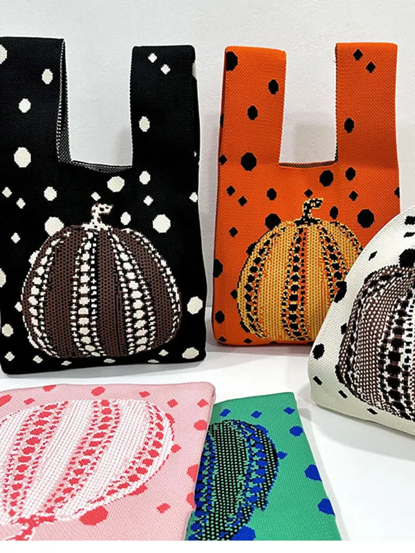 Polka-Dot Split-Joint Woven Handbags Bags