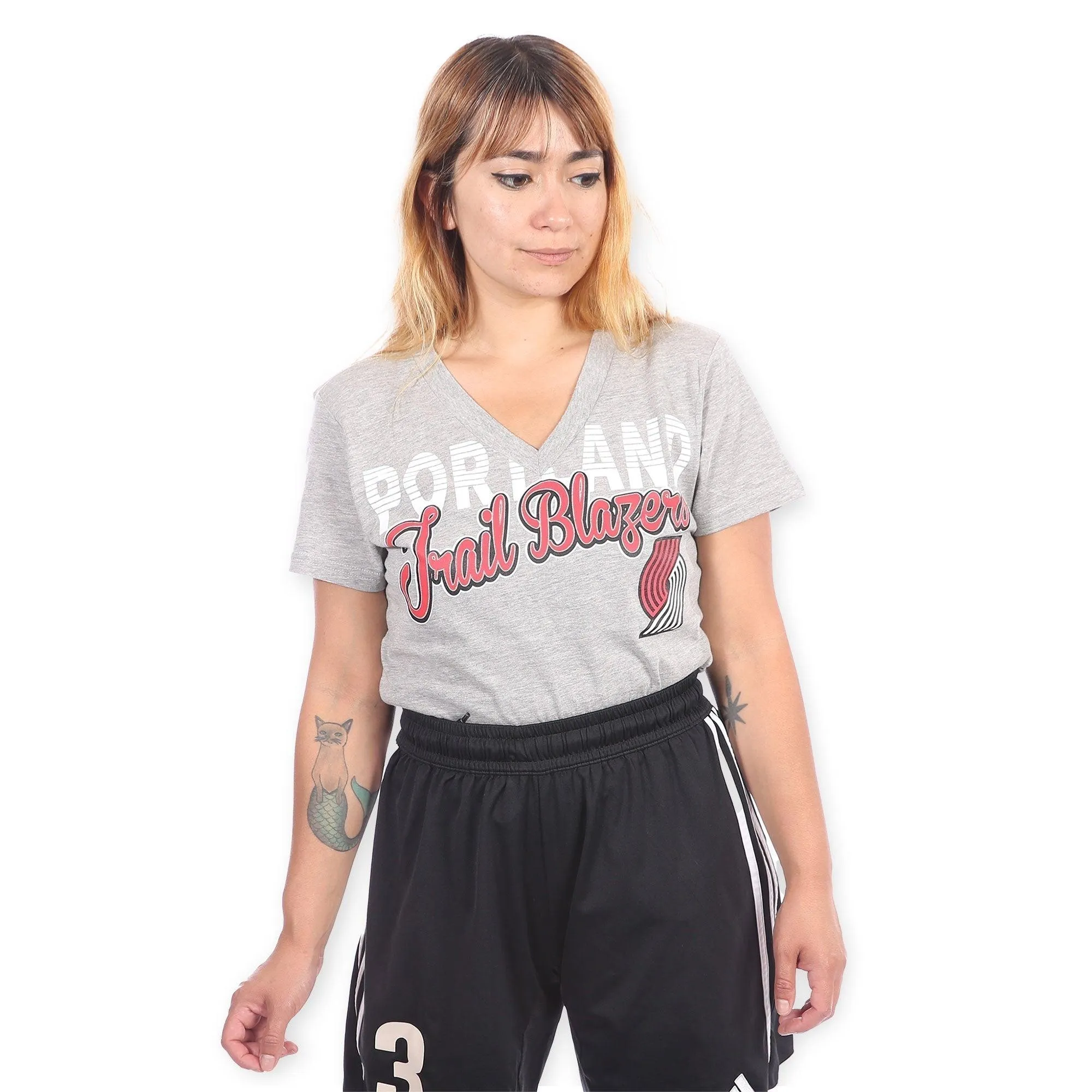 Portland Trail Blazers Women's Training Gray V-Neck Tee