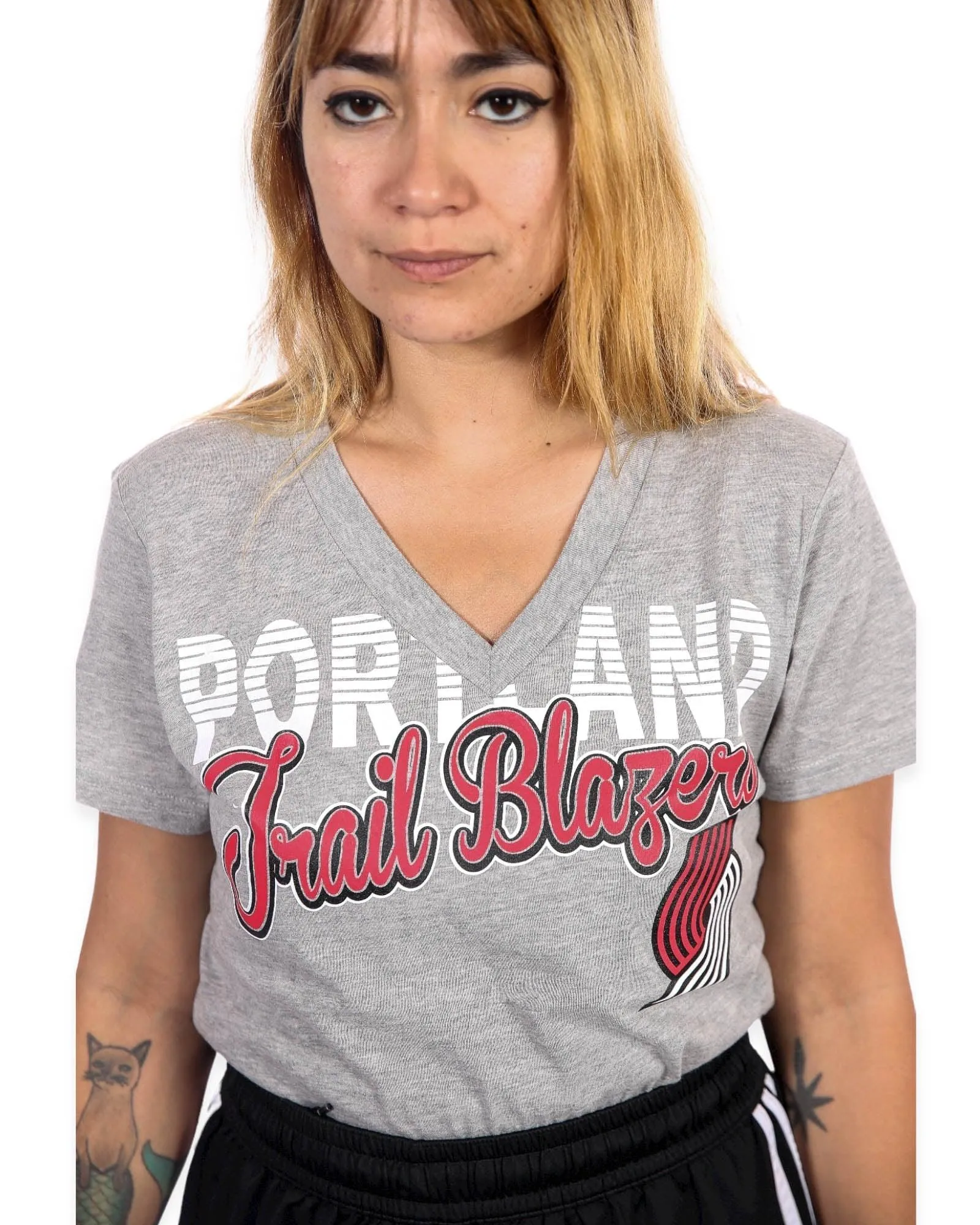 Portland Trail Blazers Women's Training Gray V-Neck Tee