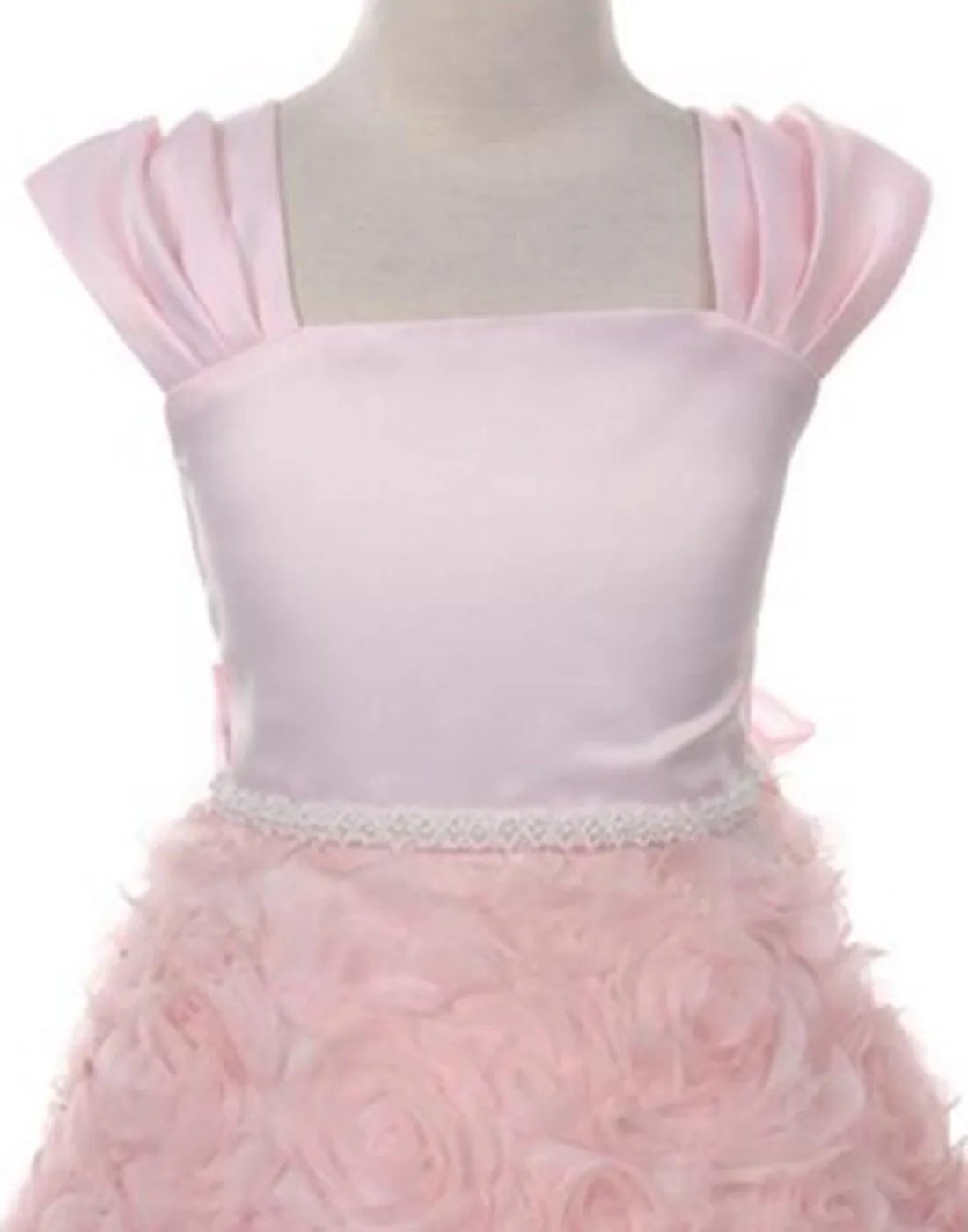 Satin Bodice and Ruffled Rosette Skirt with Beaded Belt - Pink