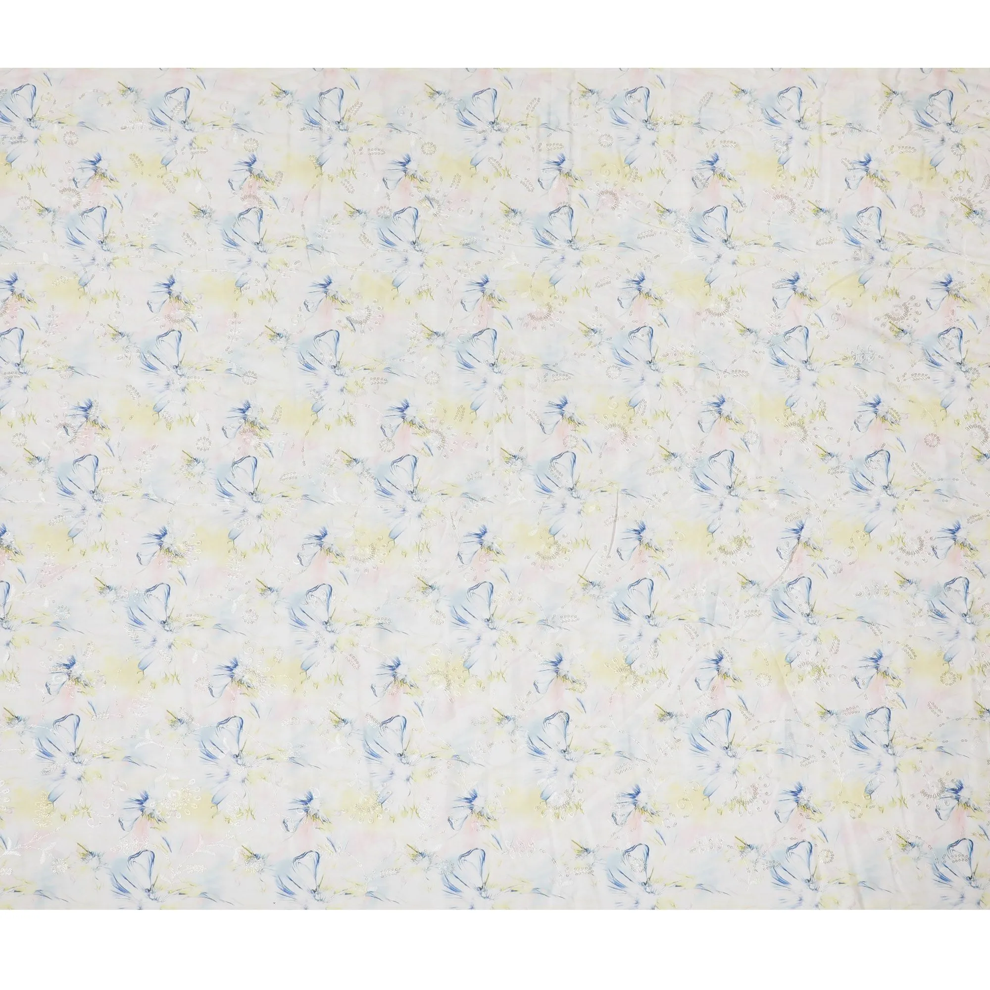 Soft Pastel Floral Sequin Embroidered Synthetic Cotton Fabric - 110cm Wide-D18551