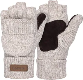 Soft Winter Knit Beige Fingerless Glove Mittens