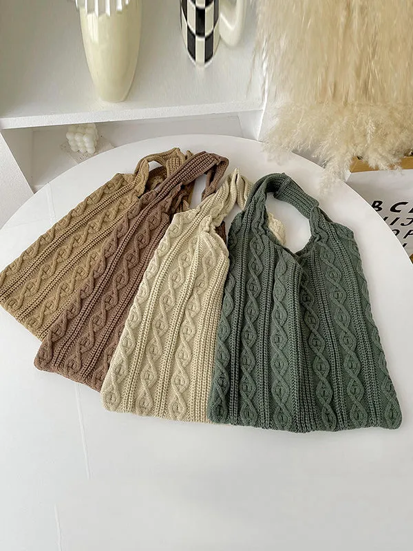 Solid Color Woven Handbags