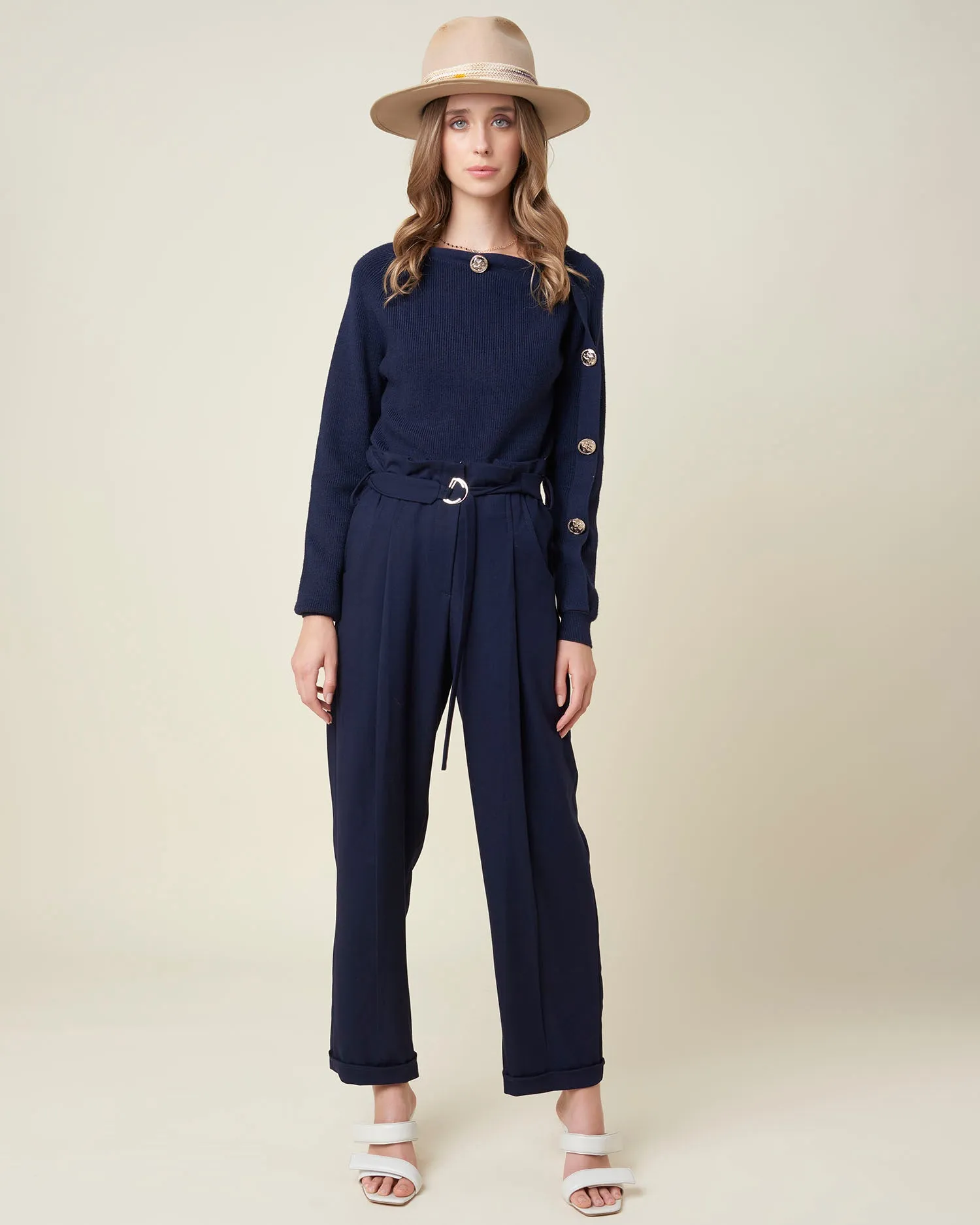 Waisted belt soft trousers