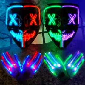 WHIZMAX 6PACK Halloween Purge Mask LED Gloves Set