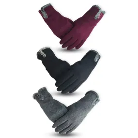 Women 3 Pairs Warm Fleece With Sensitive Touch Screen Texting Fingers Fleece Lined Windproof Gloves ZB110