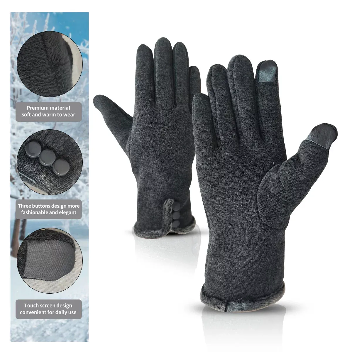 Women 3 Pairs Warm Fleece With Sensitive Touch Screen Texting Fingers Fleece Lined Windproof Gloves ZB110