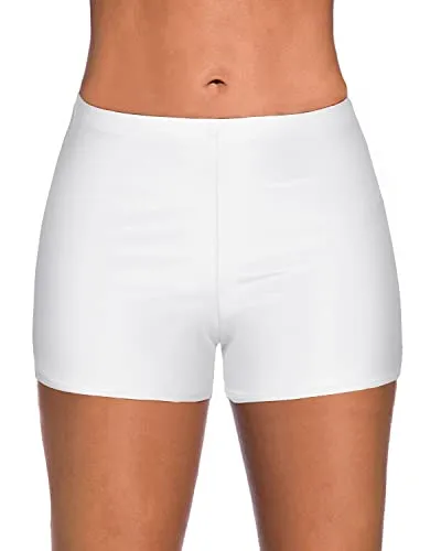 Women's Elastic Waist Board Shorts For Swimming-White