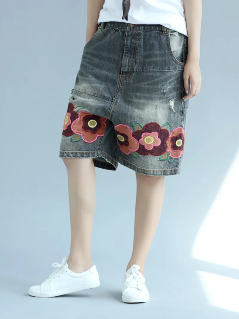 Women's Party Glam Shorts Embroidered Flower Pants Bottom